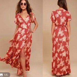 Lulu’s Heart of Marigold Wrap Dress - Floral Rust - Boho Large